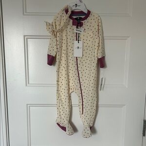 7 For All Mankind Cream and Burgundy Kids Footie